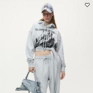 H&M Glenn Martens Tie Detail Gray Graphic Hoodie